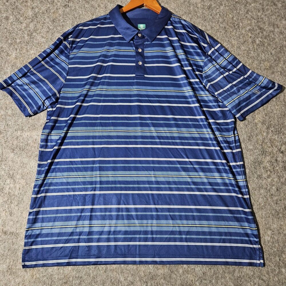 Pro Tour Polo Shirt Mens 2XL Blue Striped Coolplay Golf Performance Polyester - Picture 1 of 6